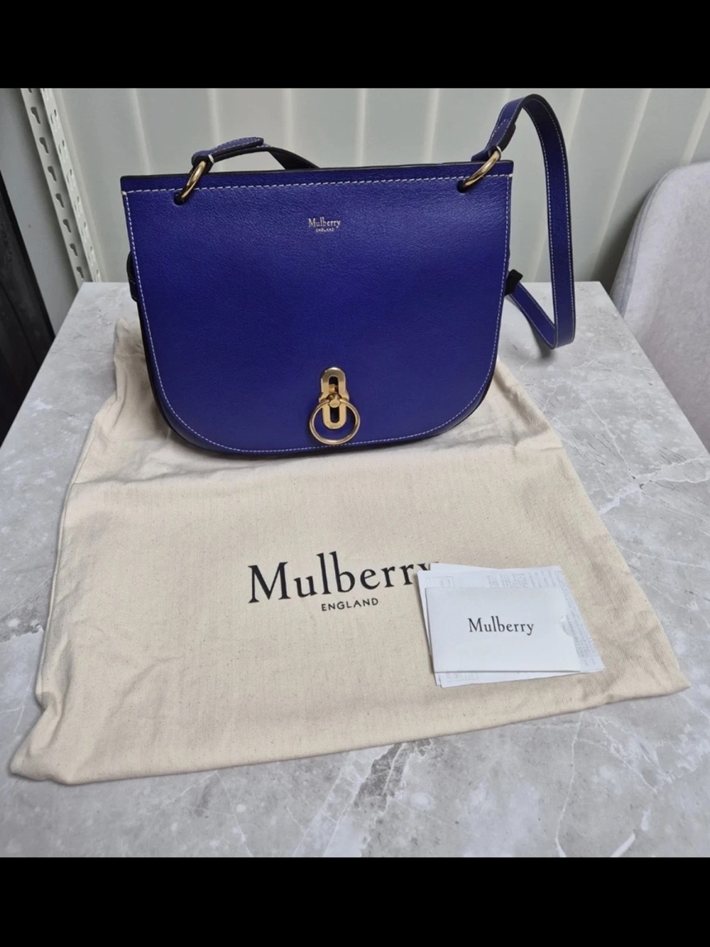Mulberry Purple Leather Shoulder Bag with Gold Hardware